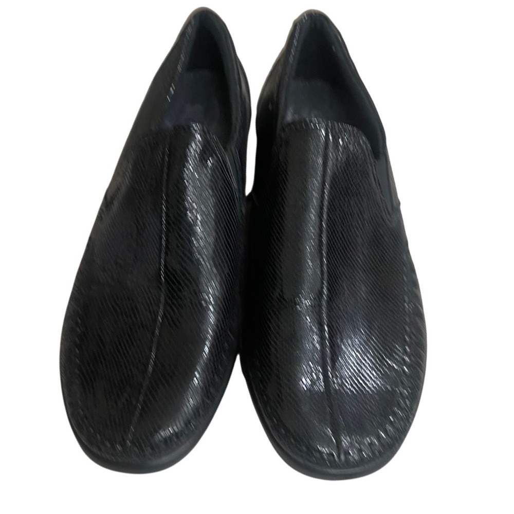 SAS dream Comfort Womens‎ Black embossed Snakeskin Leather Slip On Loafers 9 EUC